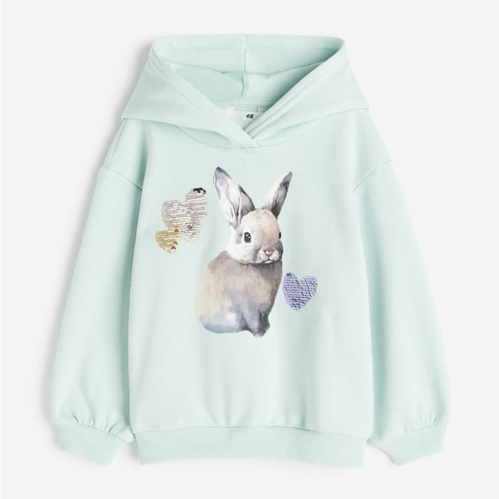 H&M Baby Kids Bunny Rabbit Heart Sequins Hoodie Sweatshirt 4T